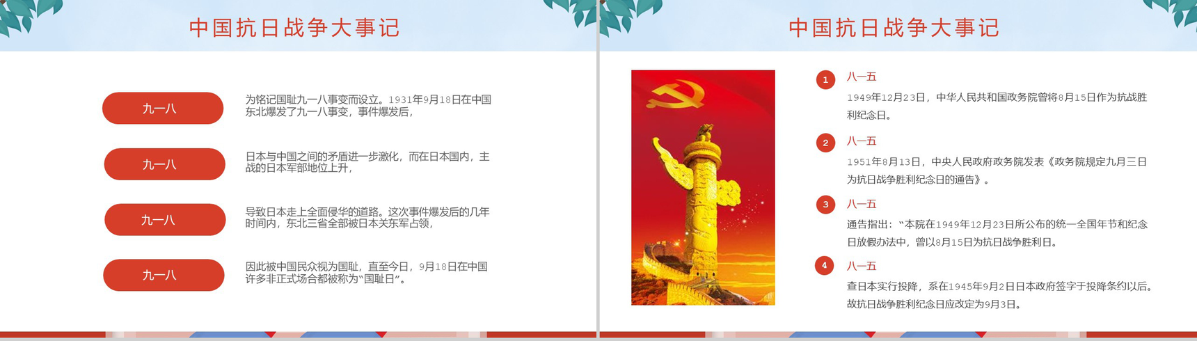 简约清新抗战胜利74周年教育宣传PPT模板-4
