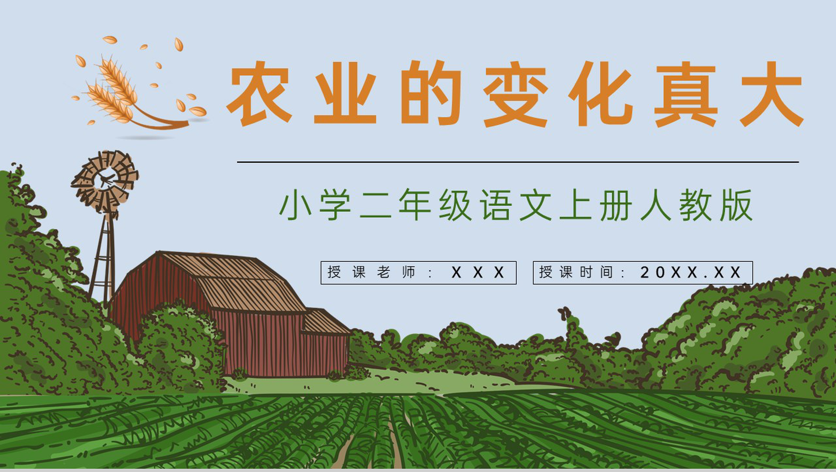 教育培训课件小学人教版二年级语文上册《农业的变化真大》重点难点讲解PPT模板-1