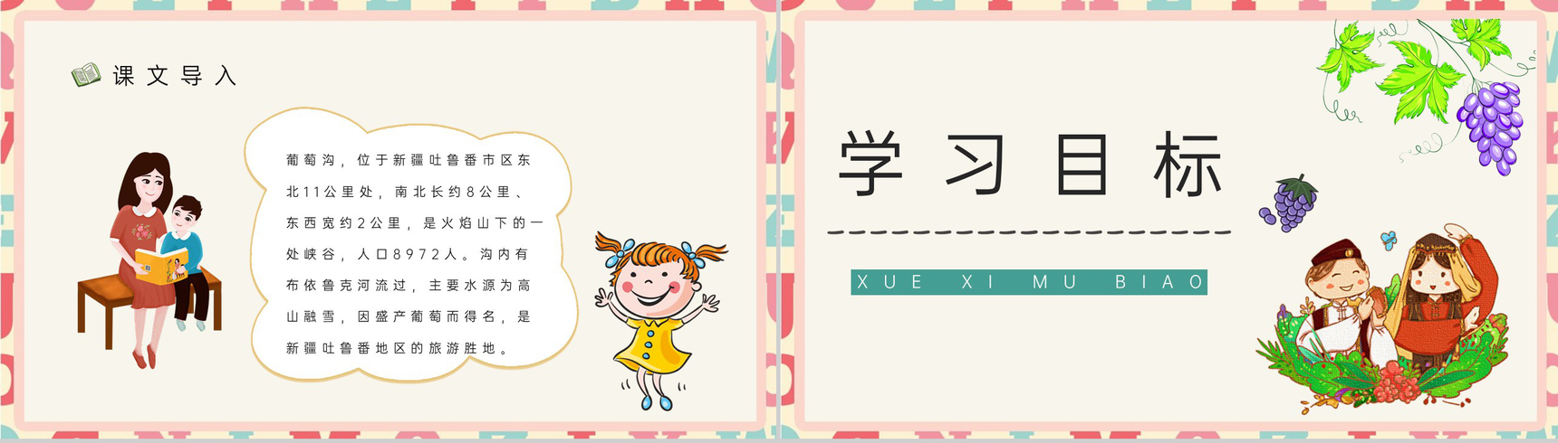 教育培训《葡萄沟》二年级语文下册课文逻辑梳理教学目标整理PPT模板-3