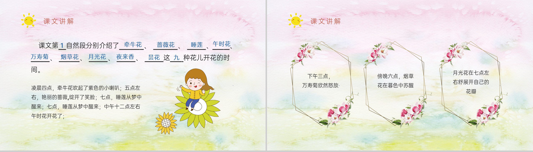教学过程人教部编版《花钟》课后习题小学语文三年级上册课件PPT模板-6