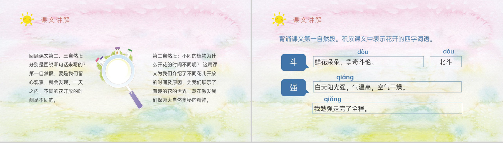教学过程人教部编版《花钟》课后习题小学语文三年级上册课件PPT模板-9