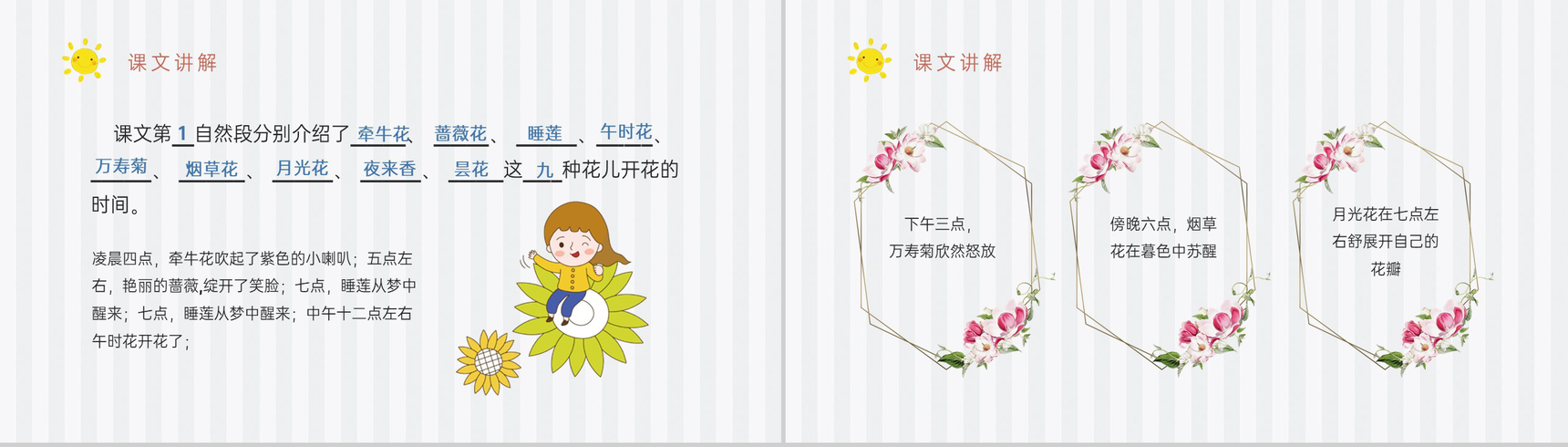 人教部编版教学目标小学语文三年级上册课件《花钟》教育培训PPT模板-6