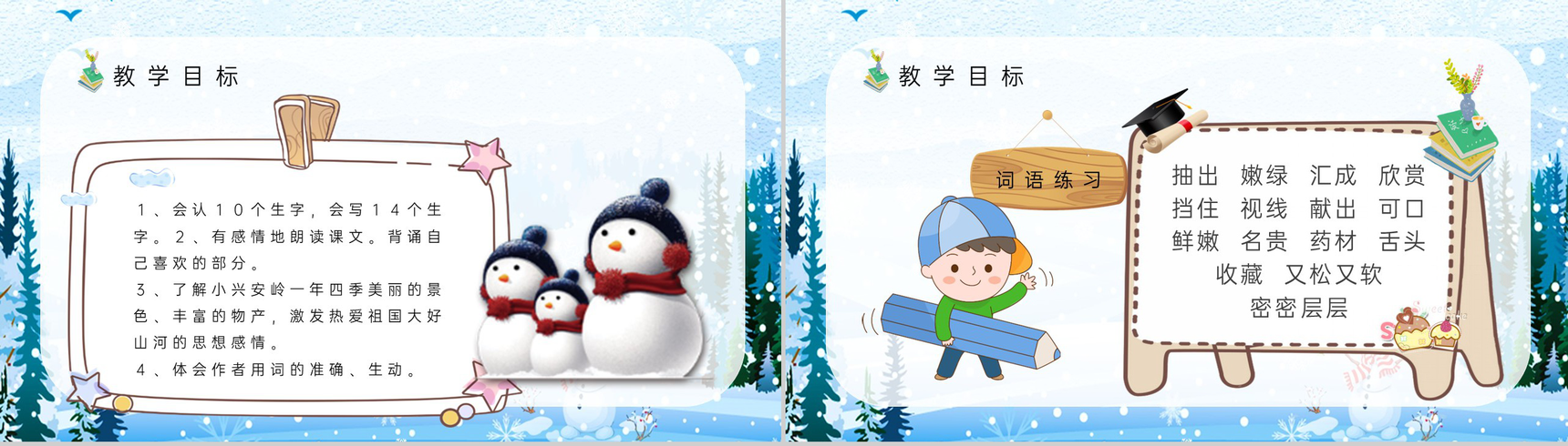 教师备课人教部编版小学语文三年级上册课件《美丽的小兴安岭》教学目标PPT模板-4