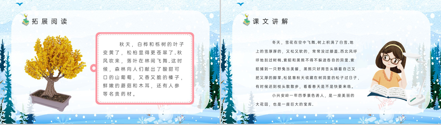 教师备课人教部编版小学语文三年级上册课件《美丽的小兴安岭》教学目标PPT模板-7