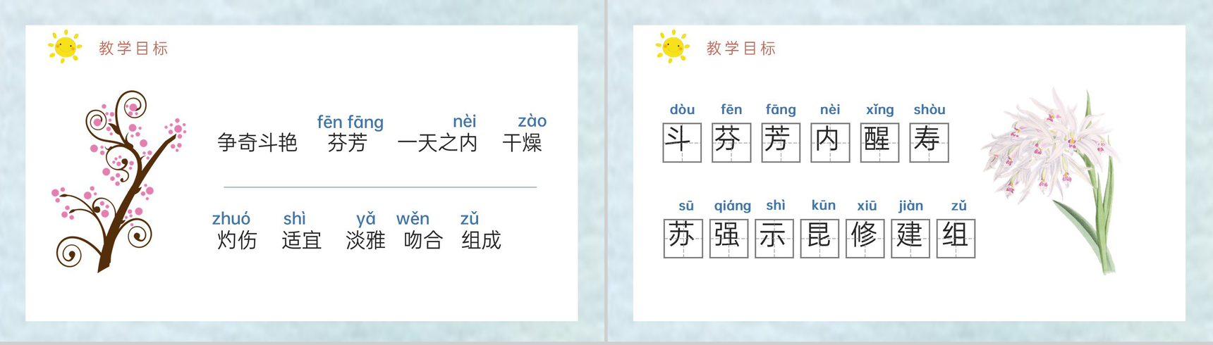 人教部编版小学语文三年级上册课件重点难点《花钟》课后习题PPT模板-3