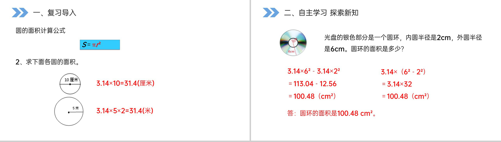 《圆环的面积》人教版小学六年级上册数学PPT课件(第5.4课时)-2