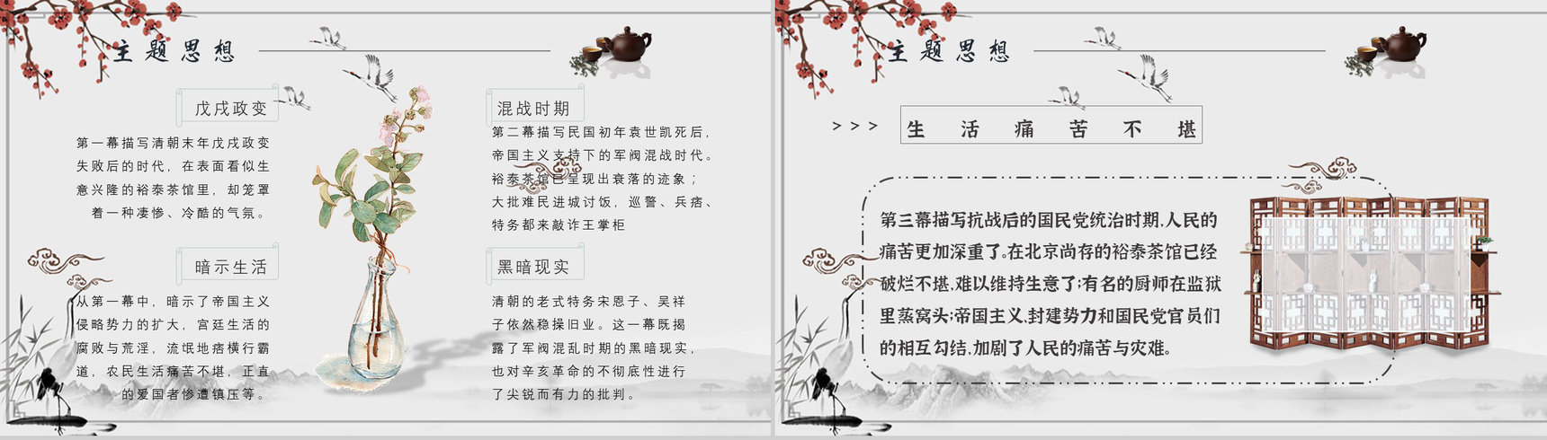 读书分享老舍《茶馆》作品简介名著读后感PPT模板-9