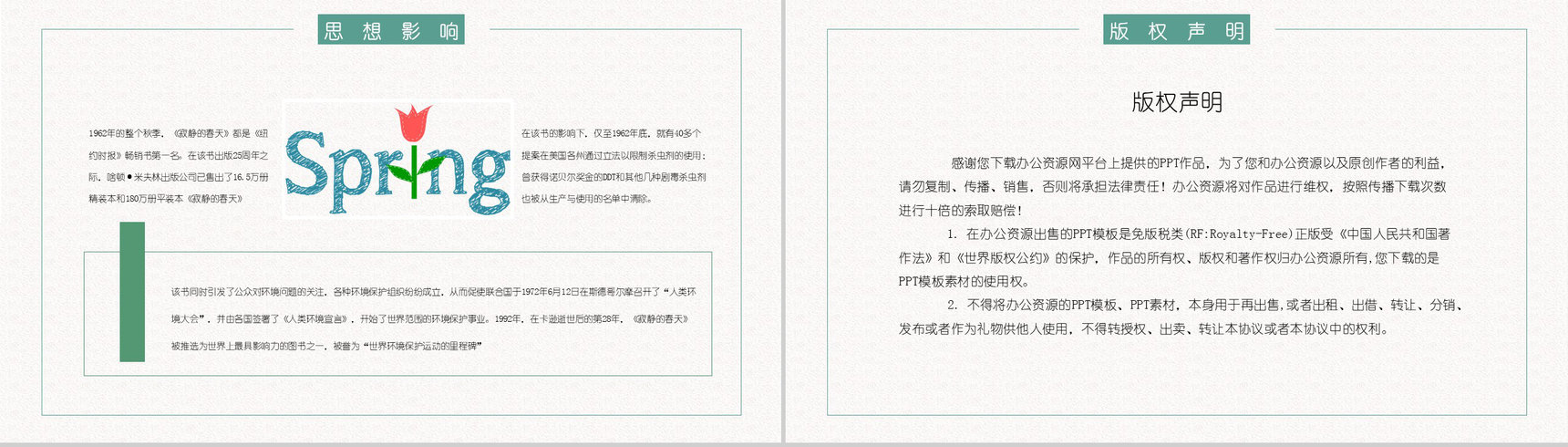 教育培训蕾切尔卡逊《寂静的春天》科普书籍阅读鉴赏好句摘抄分析PPT模板-10