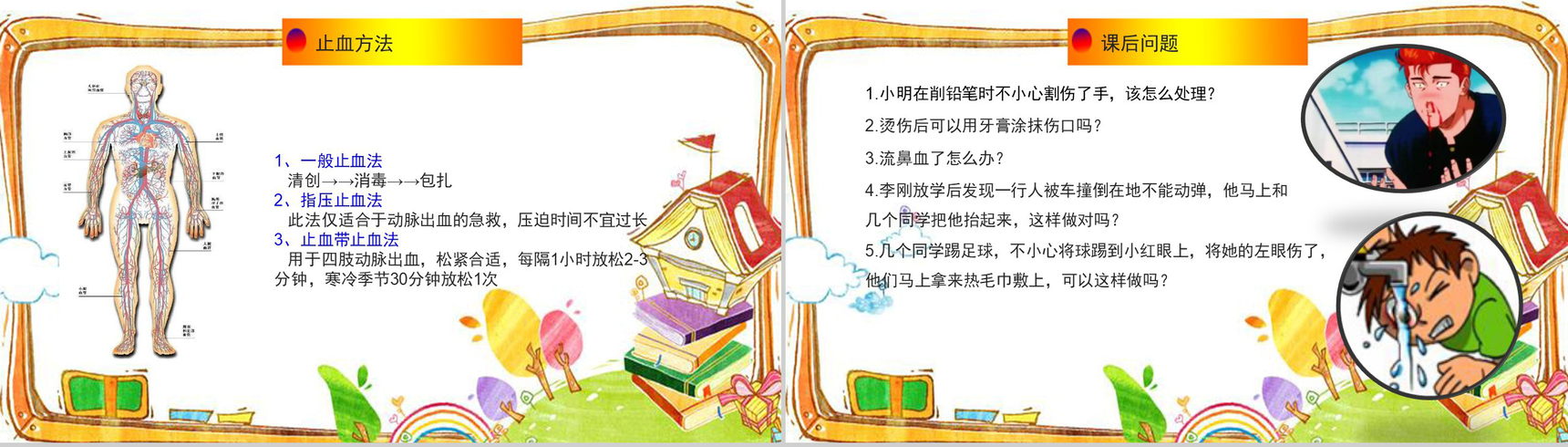 动态卡通中小学生常用急救知识主题班会PPT模板-17