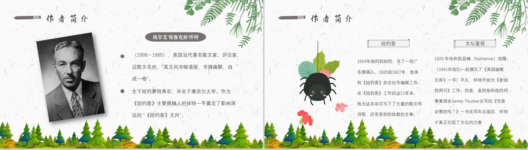 读书分享怀特《夏洛的网》作者简介寓言故事读后感PPT模板-4