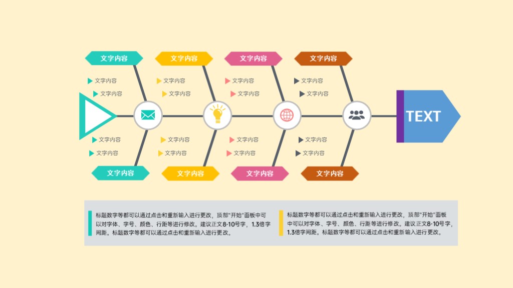 淡雅简约鱼骨结构图表PPT模板-1