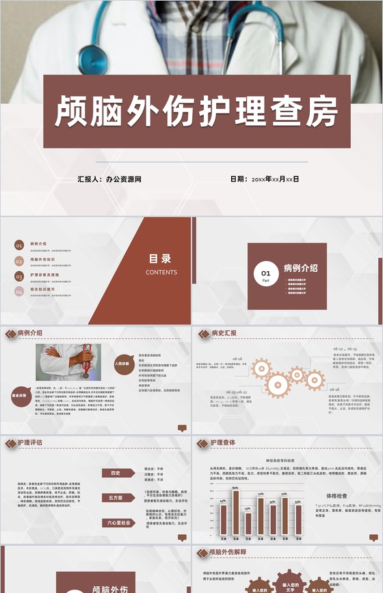 医疗医学颅脑外伤护理查房工作汇报PPT模