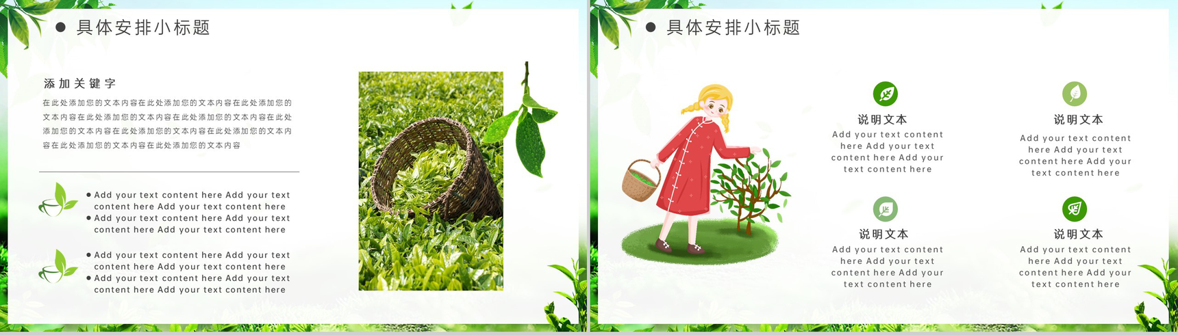绿色清新卡通风春游采茶季茶叶采摘活动策划PPT模板-7