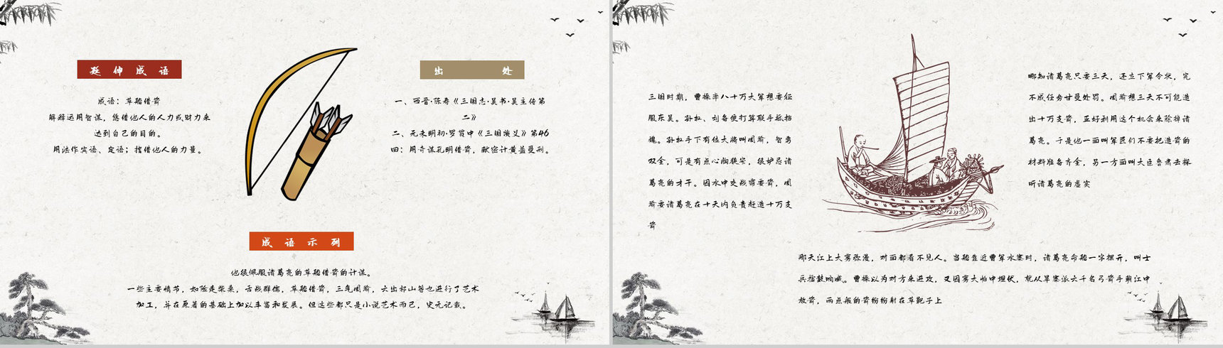 中国古典名著《三国演义》典故草船借箭故事介绍片段赏析PPT模板-5