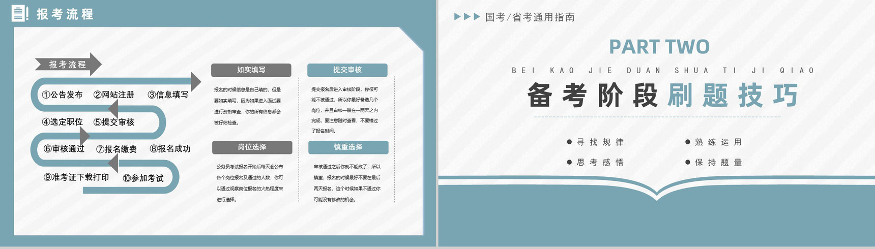 最新公务员考试报考流程指南考公行测申论复习技巧PPT模板-3