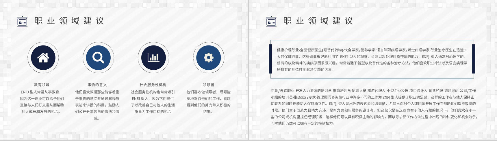 个性特征描述MBTI性格分析--ENFJ工作中的优劣势职业领域建议PPT模板-12
