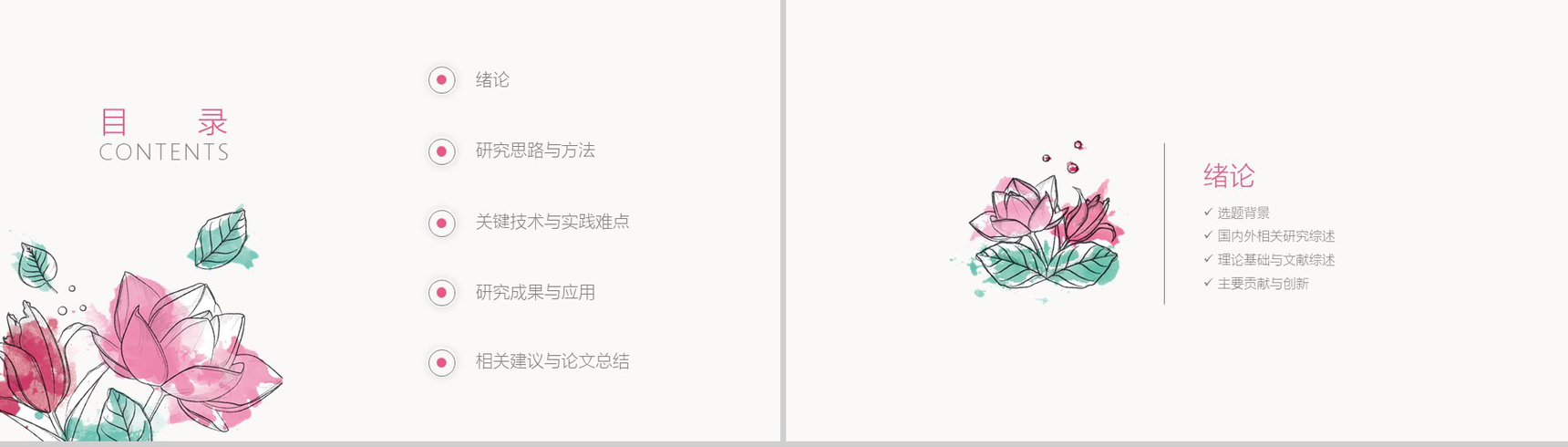 清新水彩花卉毕业答辩PPT模板-2