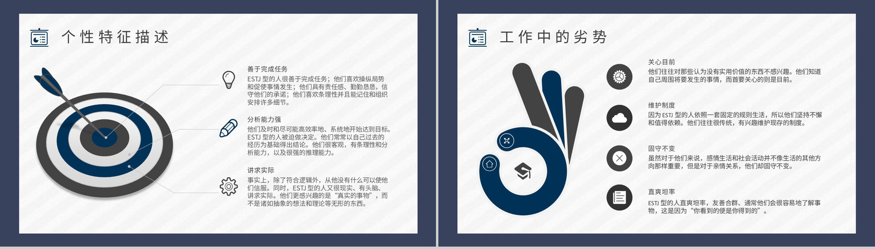 MBTI性格分析--ESTJ工作中的优劣势个性特征描述职业领域建议PPT模板-3