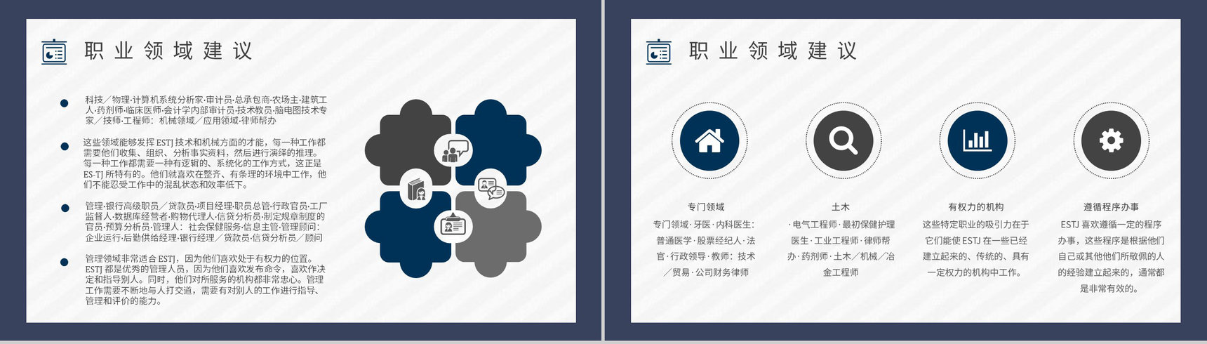 MBTI性格分析--ESTJ工作中的优劣势个性特征描述职业领域建议PPT模板-11