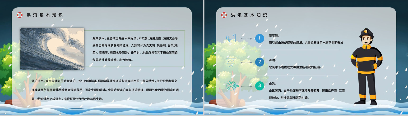 暴雨防洪防汛措施宣传教育抗洪救灾安全自救小知识科普通用PPT模板-5