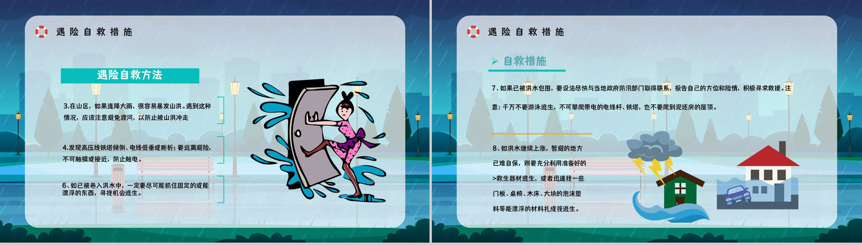 防洪防汛抗灾安全教育小常识咨询夏季极端天气自然灾害救援演练方案PPT模板-7