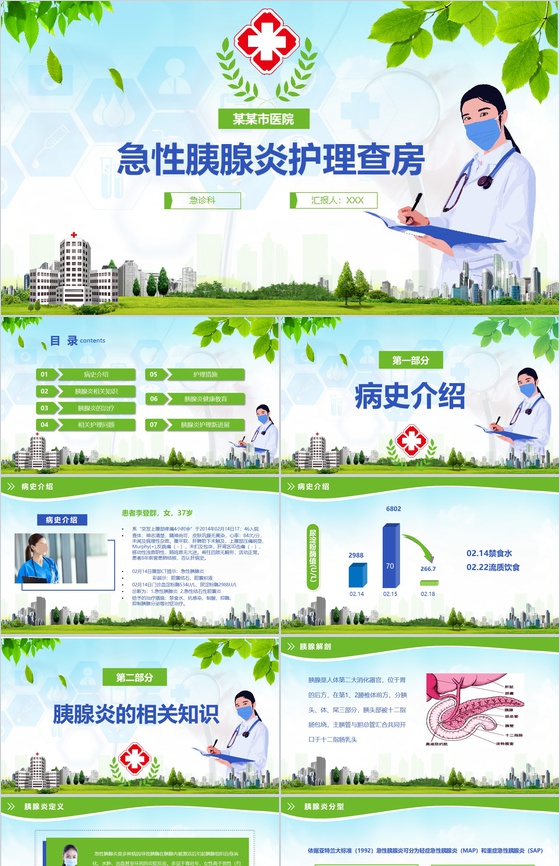 绿色胰腺炎病人医疗护理PPT模板