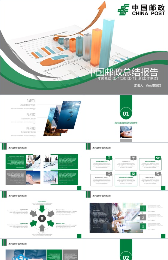 中国邮政总结报告工作总结PPT模板